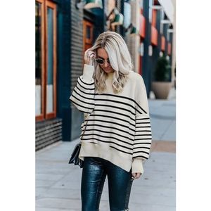 Womens Sweaters Causal Crewneck Batwing Sleeve Knit Top Side Split Oversized Pul